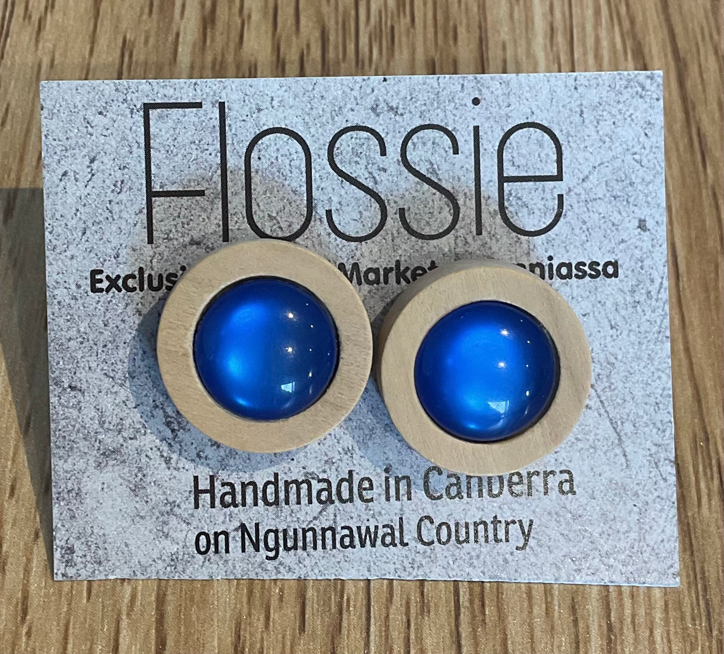 *Earrings Wooden Blue Pearl Dome Studs
