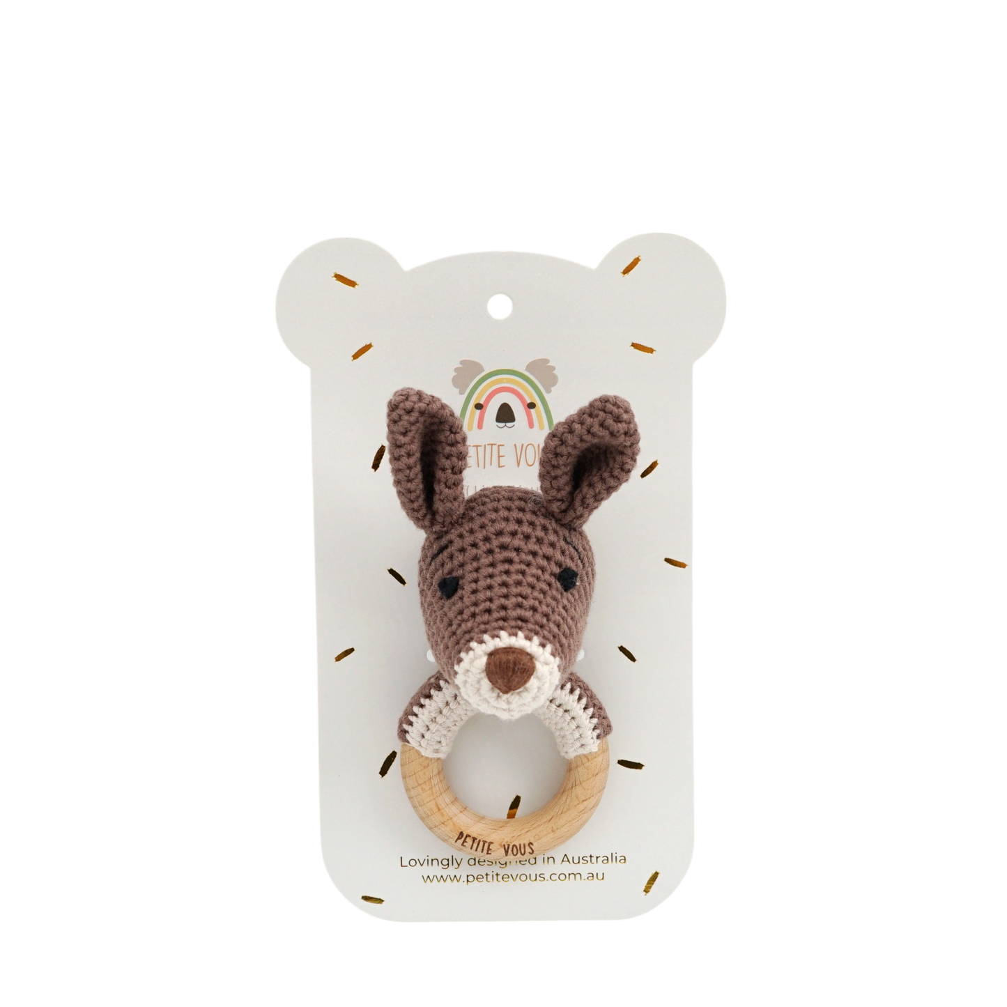 100% Cotton Crochet Ring Rattle - Kobe Kangaroo