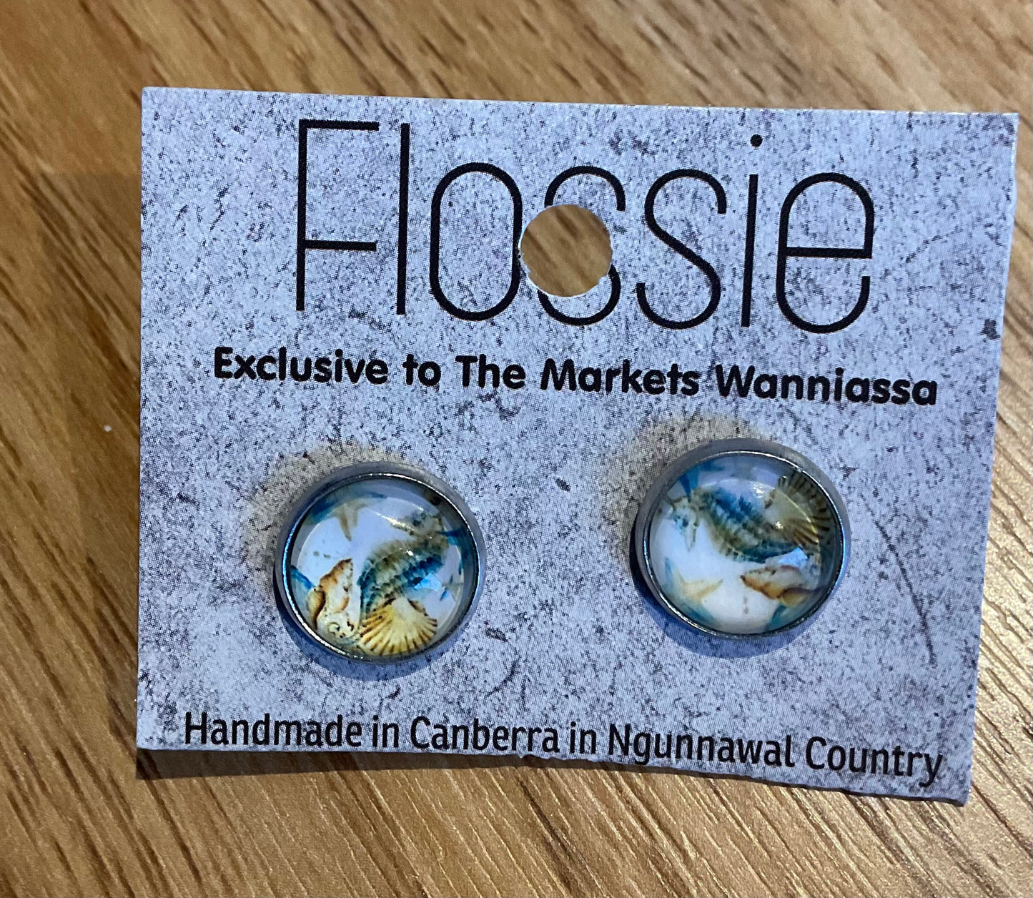 *Earrings Ocean Shells Glass Dome Studs