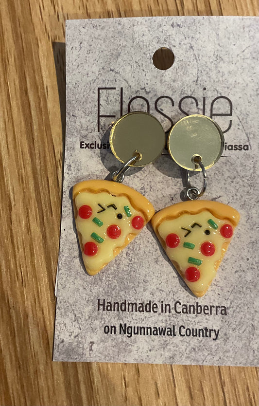 *Earrings Clip on Dangles Pizza