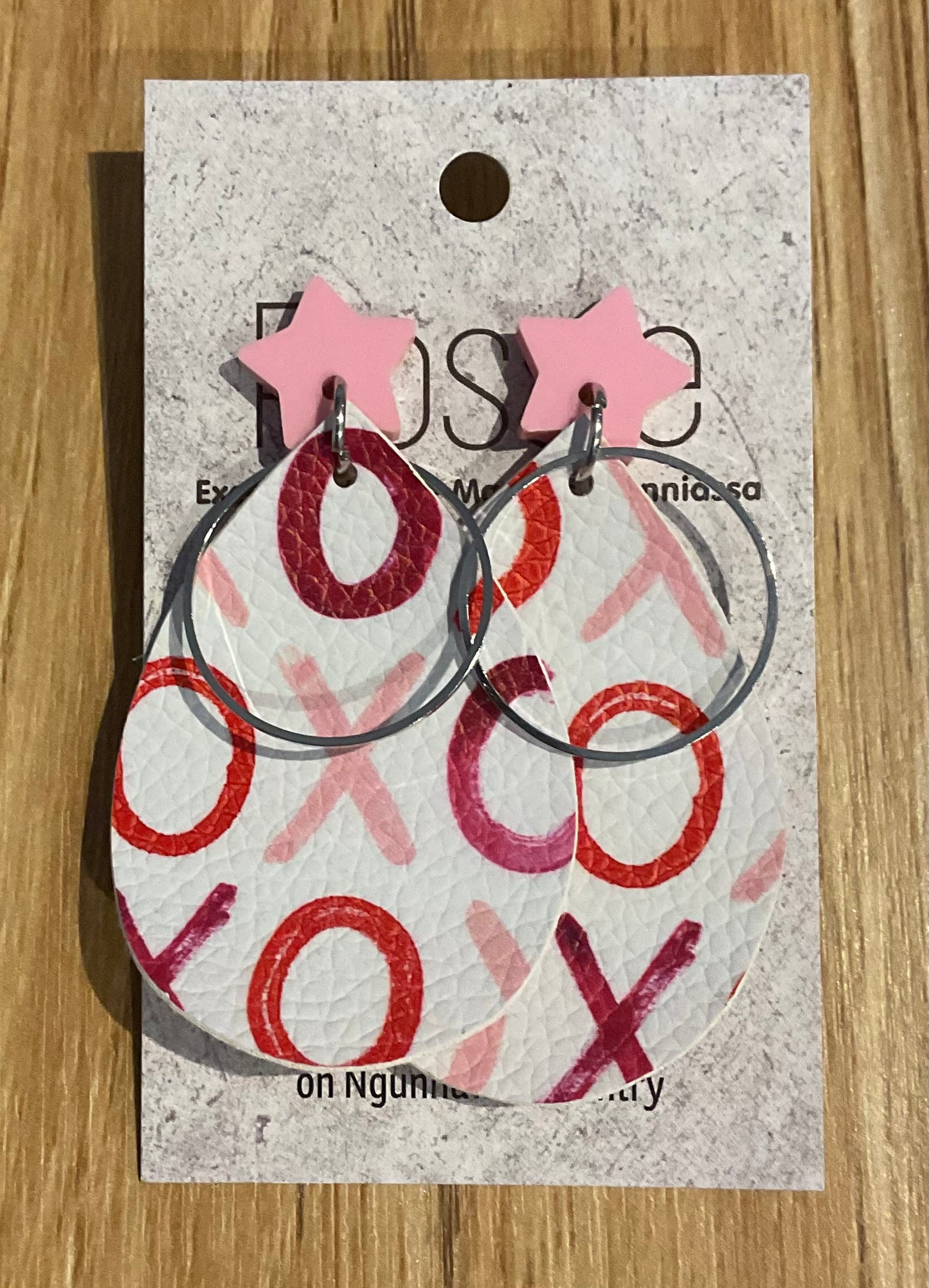 *Earrings Pink X & O Print Dangles