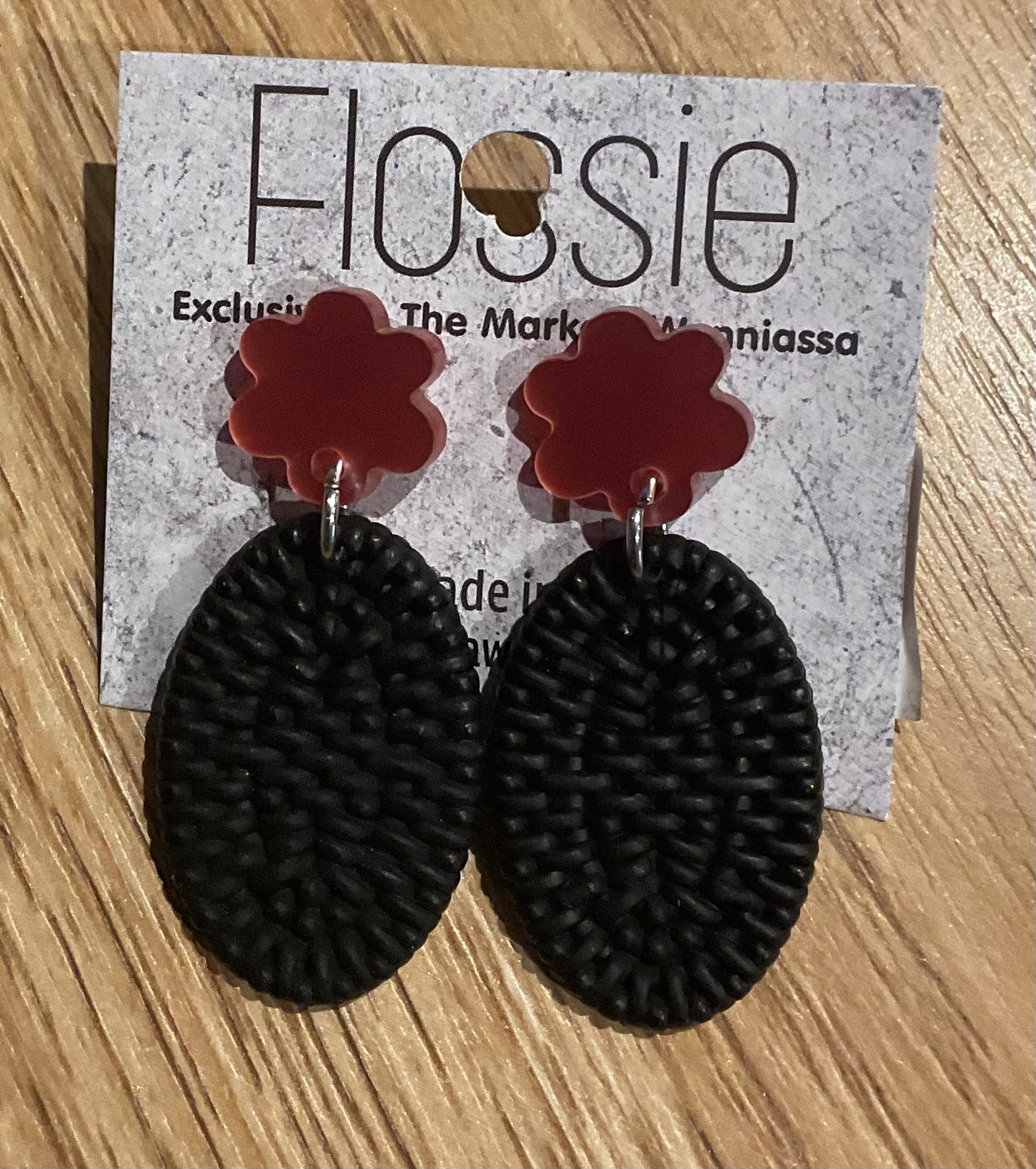 *Earrings Black Weave Look Dangles