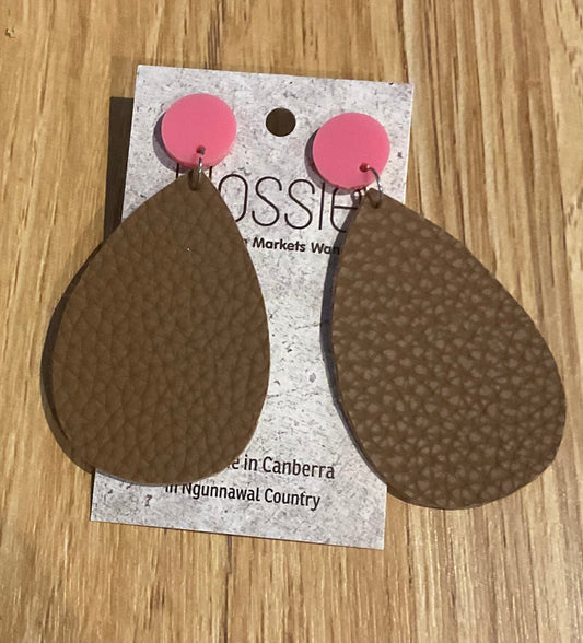 *Earrings Faux Leather Brown Dangles