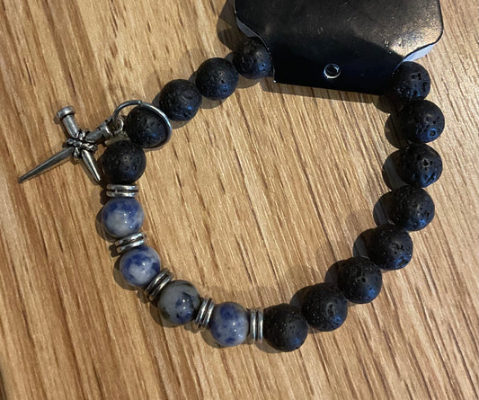 *Bracelet Lava Beads and Cross Charm