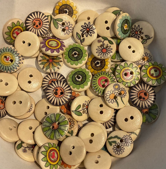*Loose Buttons -Wooden Floral Print