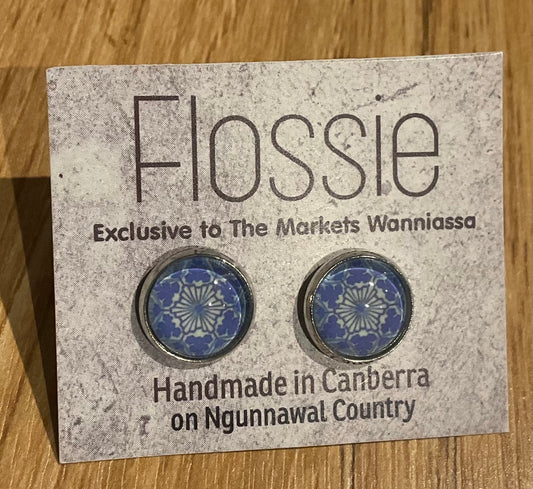 *Earrings Blue Mandala Print Studs