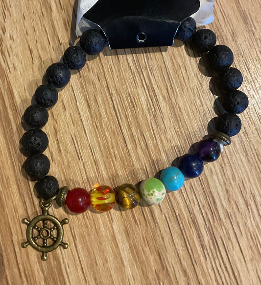 *Bracelet Lava Beads Rainbow Gemstones with Charm