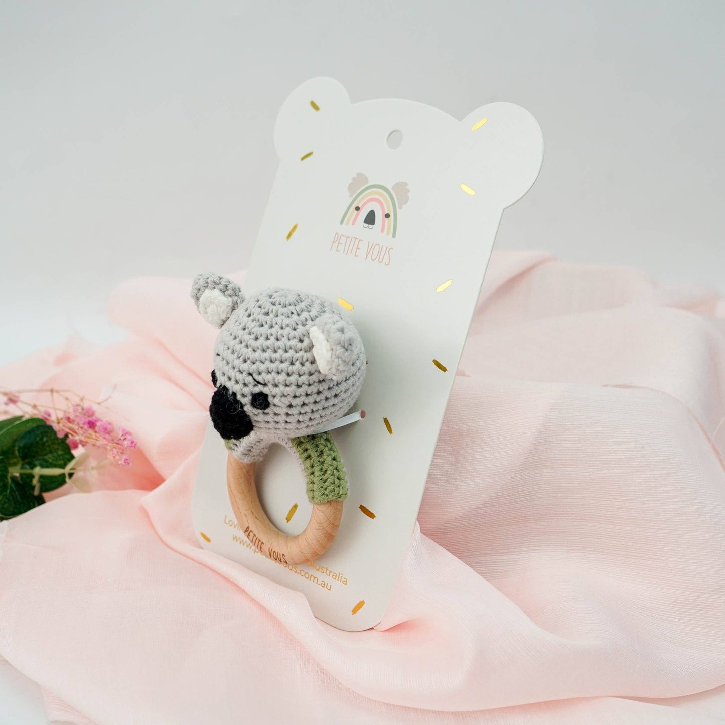 100% Cotton Crochet Ring Rattle - Ozzie Koala