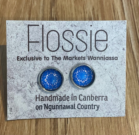 *Earrings Blue Mandala Glass Dome Studs