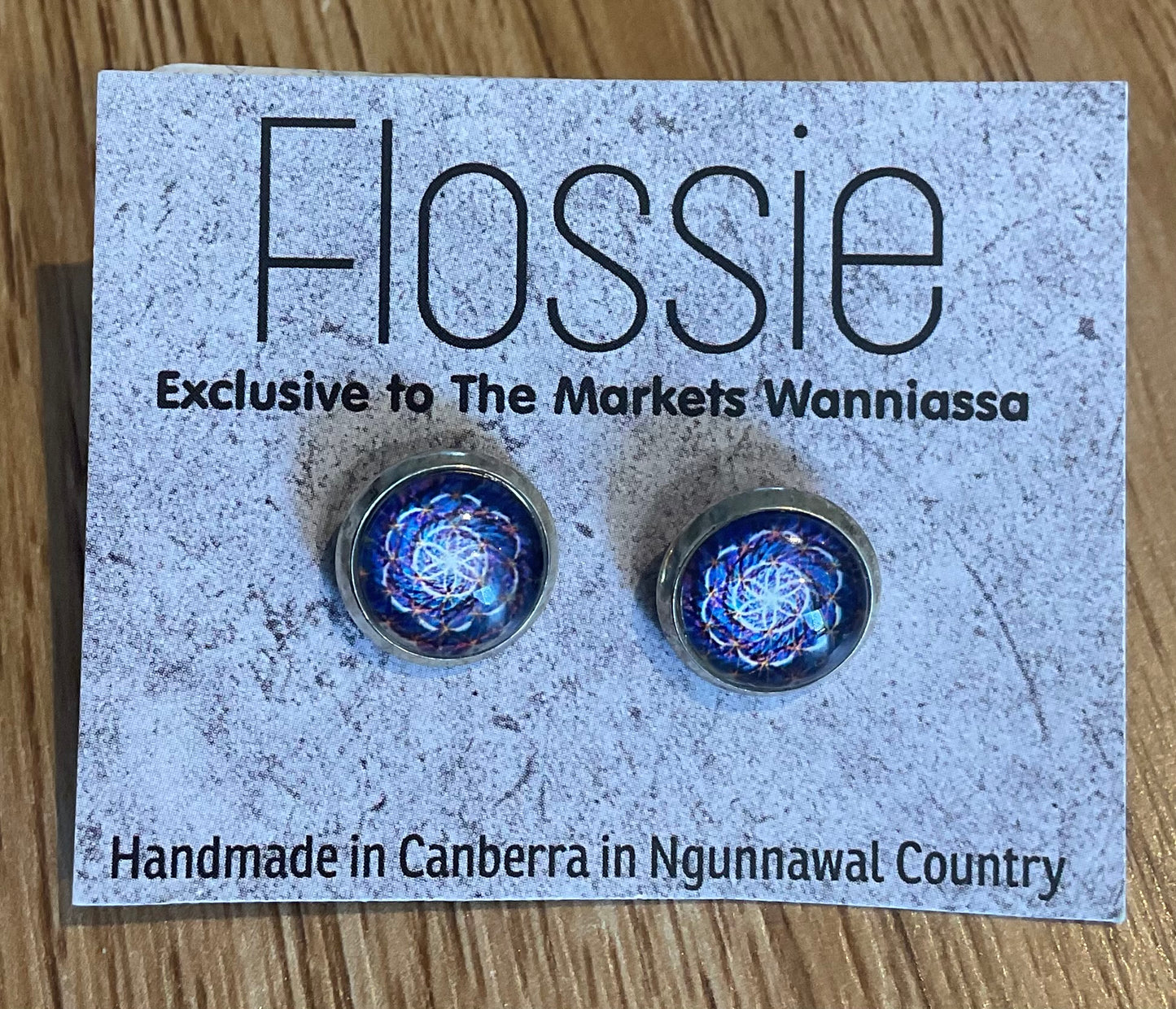 *Earrings Blue Mandala Glass Dome Studs