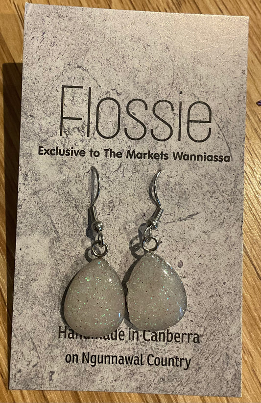 *Earrings Hand Poured Glitter Resin Dangles Snow White