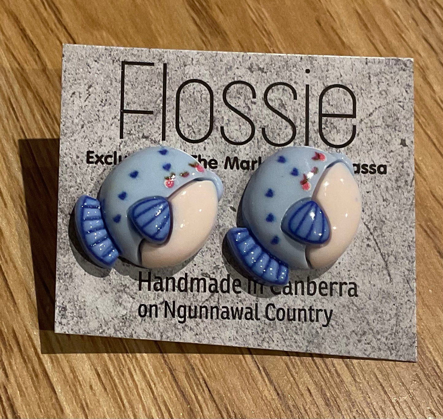 *Earrings Blue Pufferfish Studs