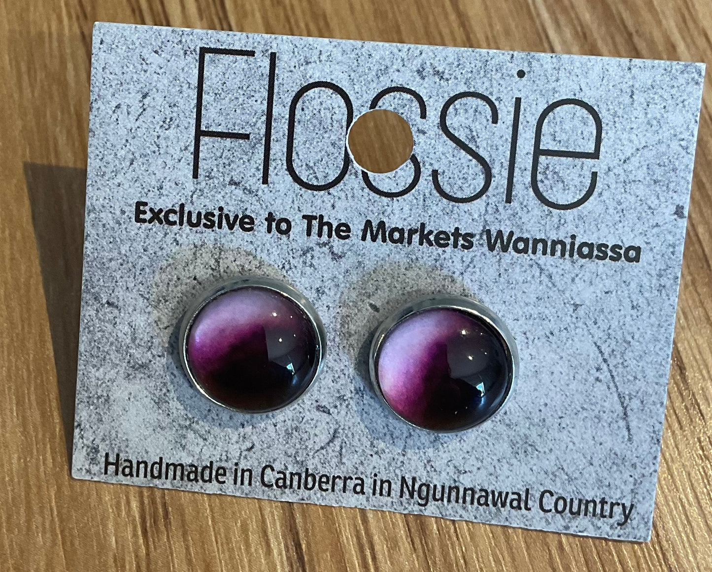 *Earrings Glass Dome Studs Wine Ombre