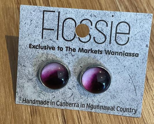 *Earrings Glass Dome Studs Wine Ombre