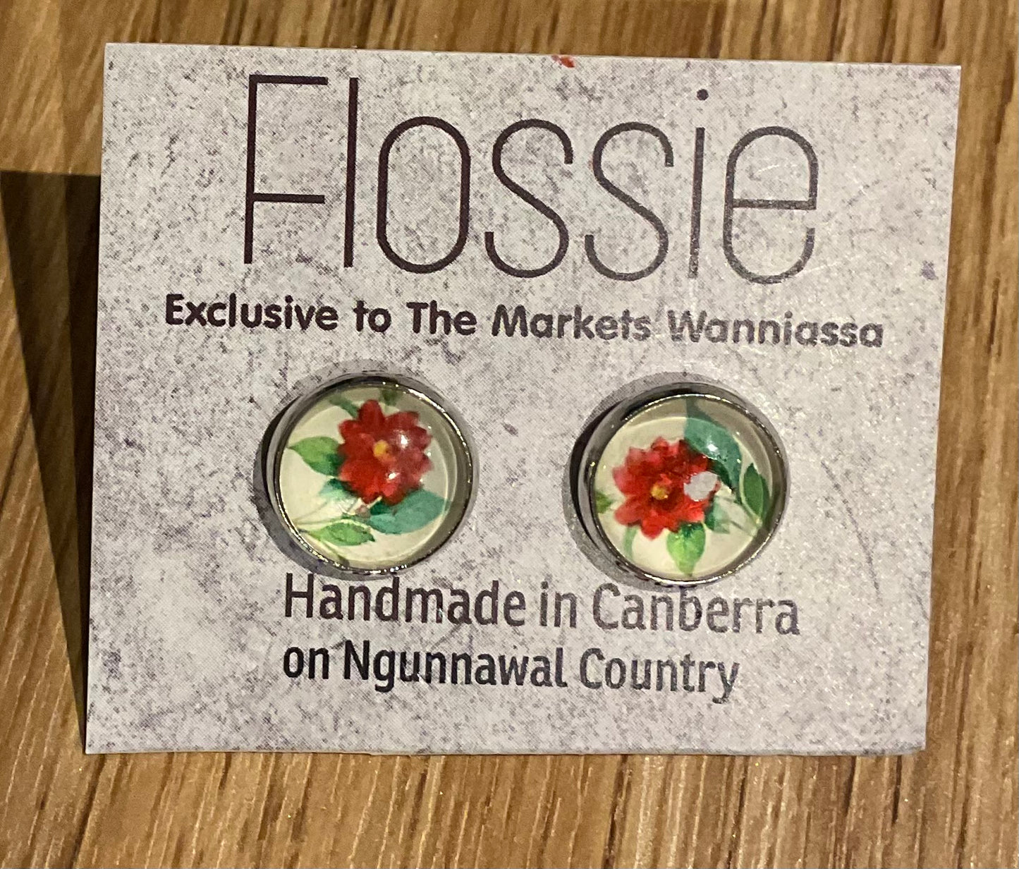 *Earrings Red Rose Glass Studs