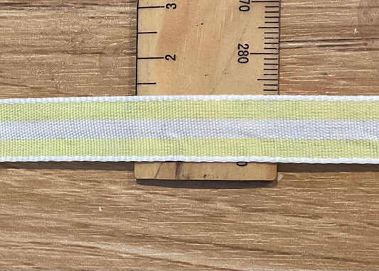 *Ribbon Lemon and White Striped 13mm Per Metre