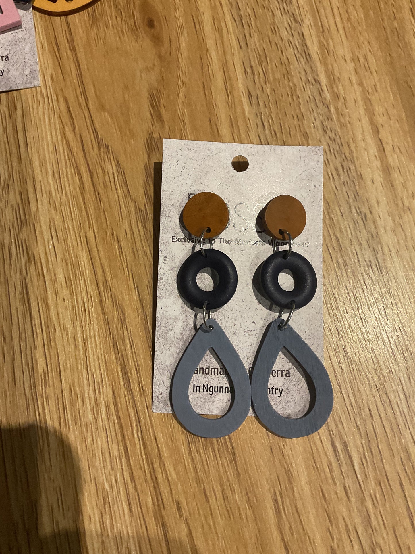 *Earrings Wooden Blue and Grey Dangles