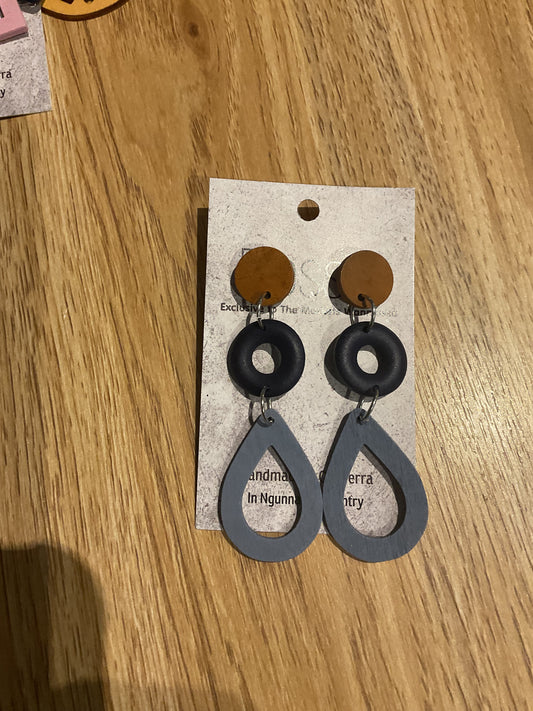 *Earrings Wooden Blue and Grey Dangles