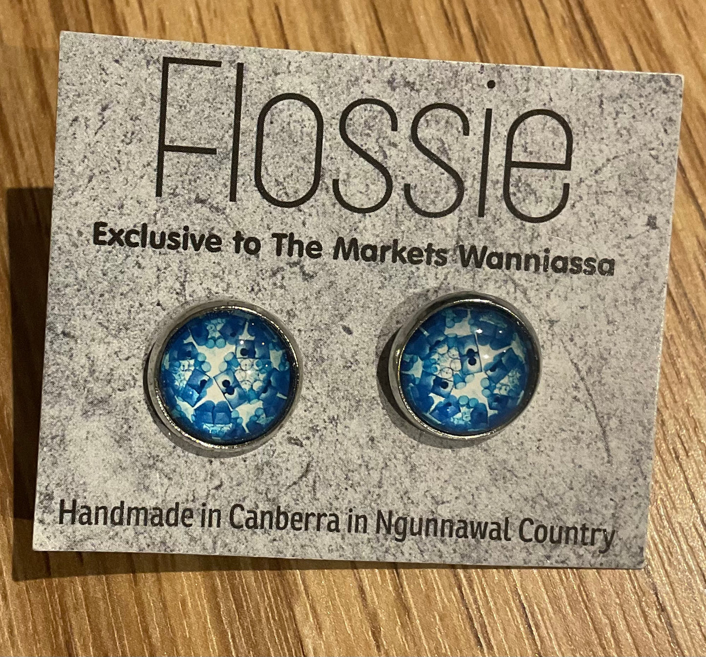 *Earrings Blue Floral Print Studs