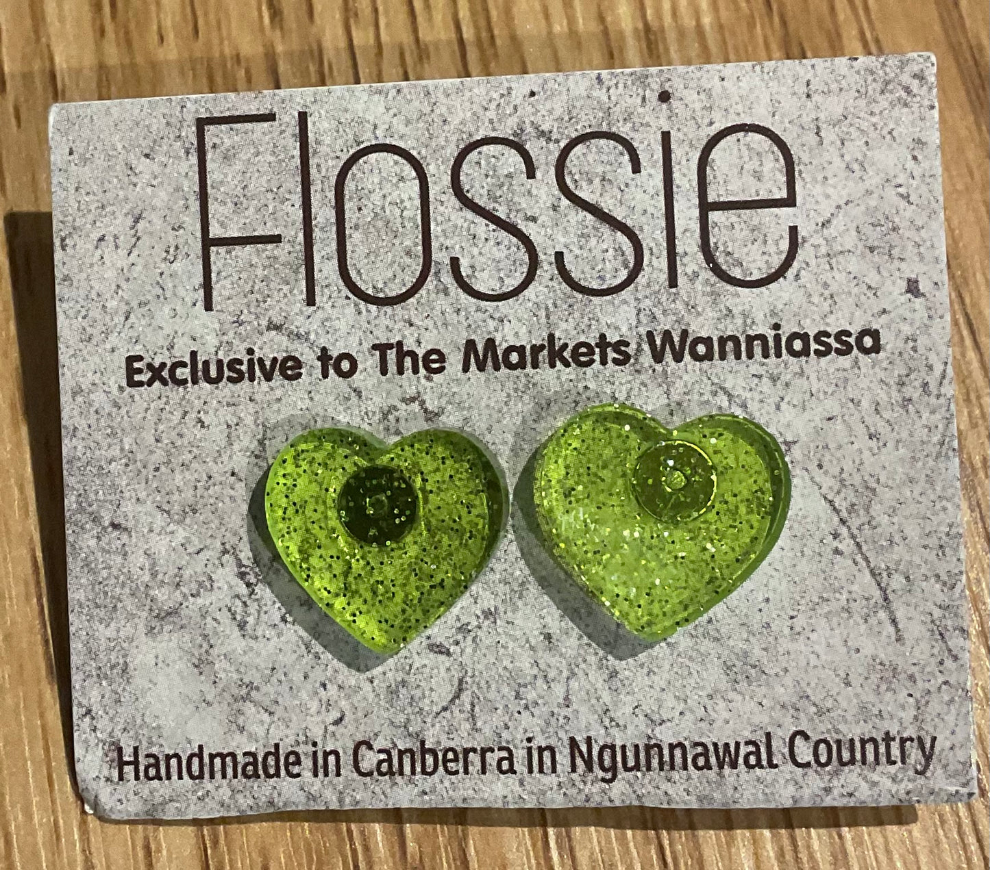 *Earrings Lime & Glitter Heart Studs