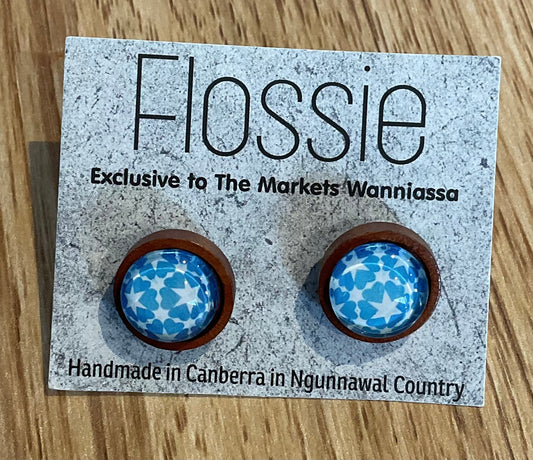 *Earrings Wooden Blue Star Dome Studs