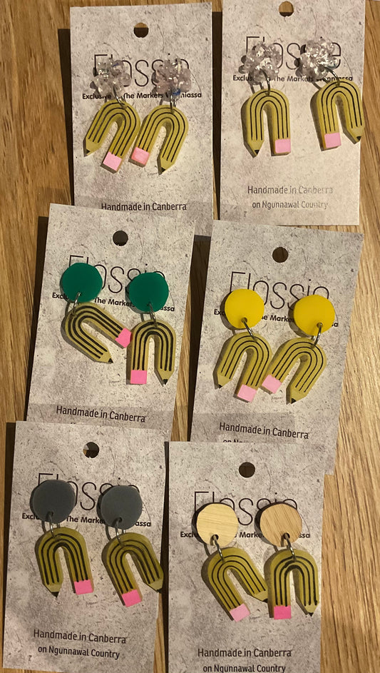 *Earrings Acrylic Hand Painted Pencils Dangles