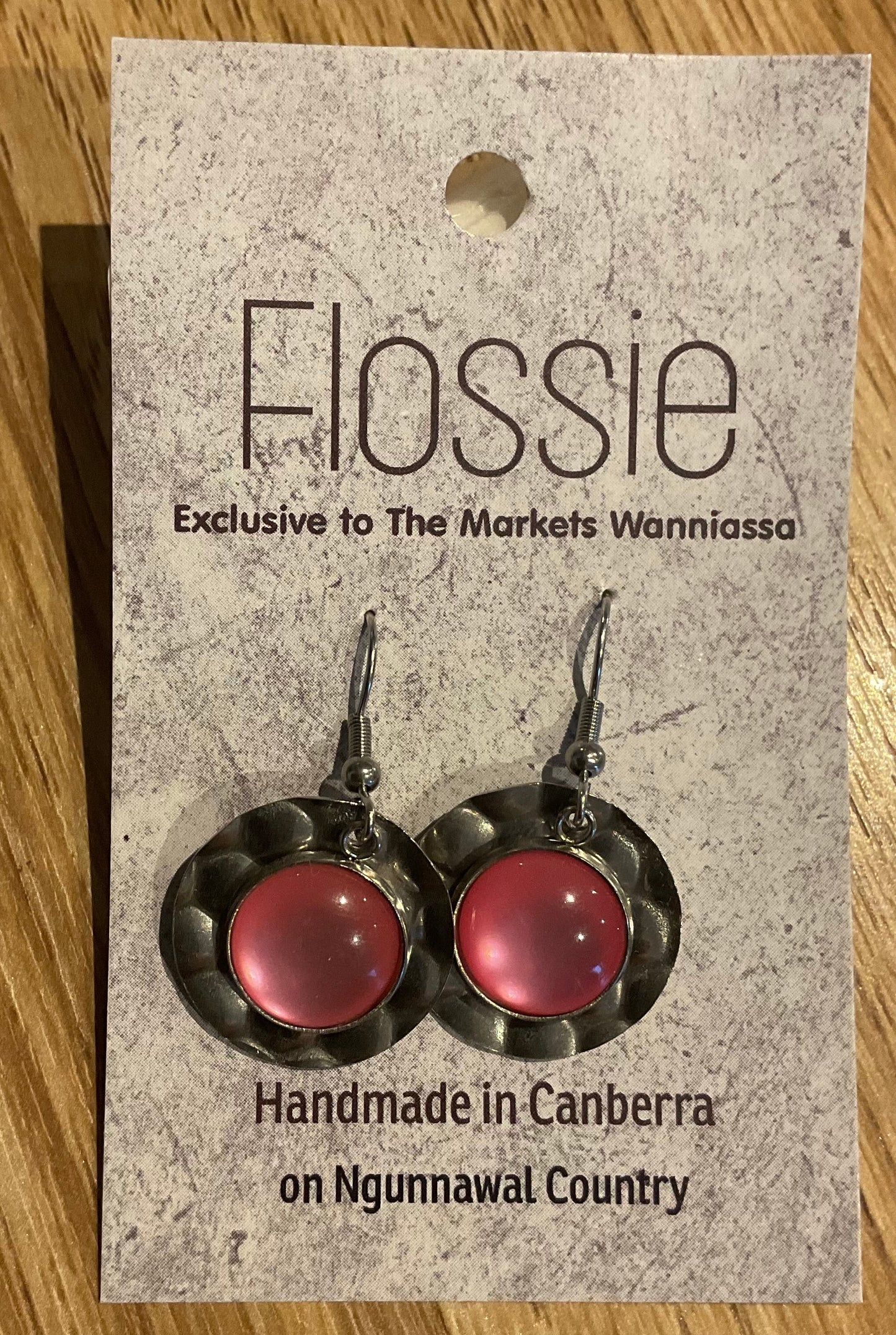 *Earrings Pink Glass Dome Silver Dangles