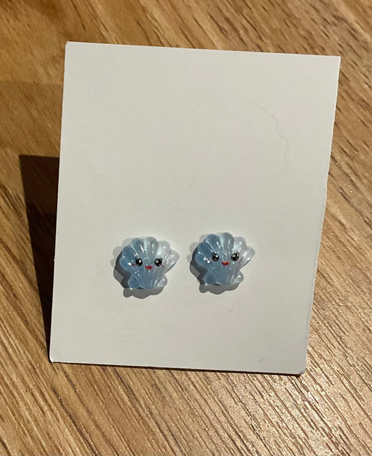 *Earrings Teeny Blue Shell Studs