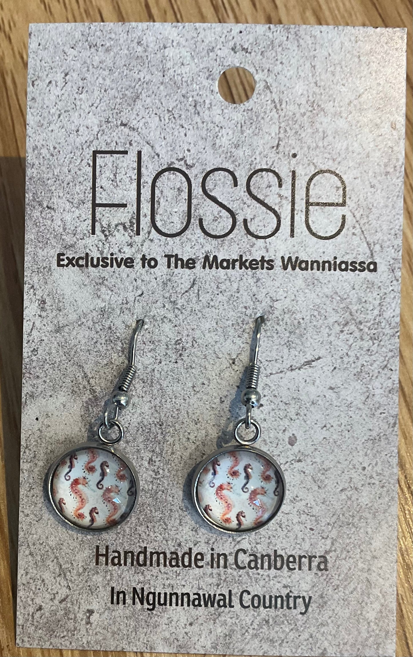 *Earrings Glass Dome Dangles Seahorse