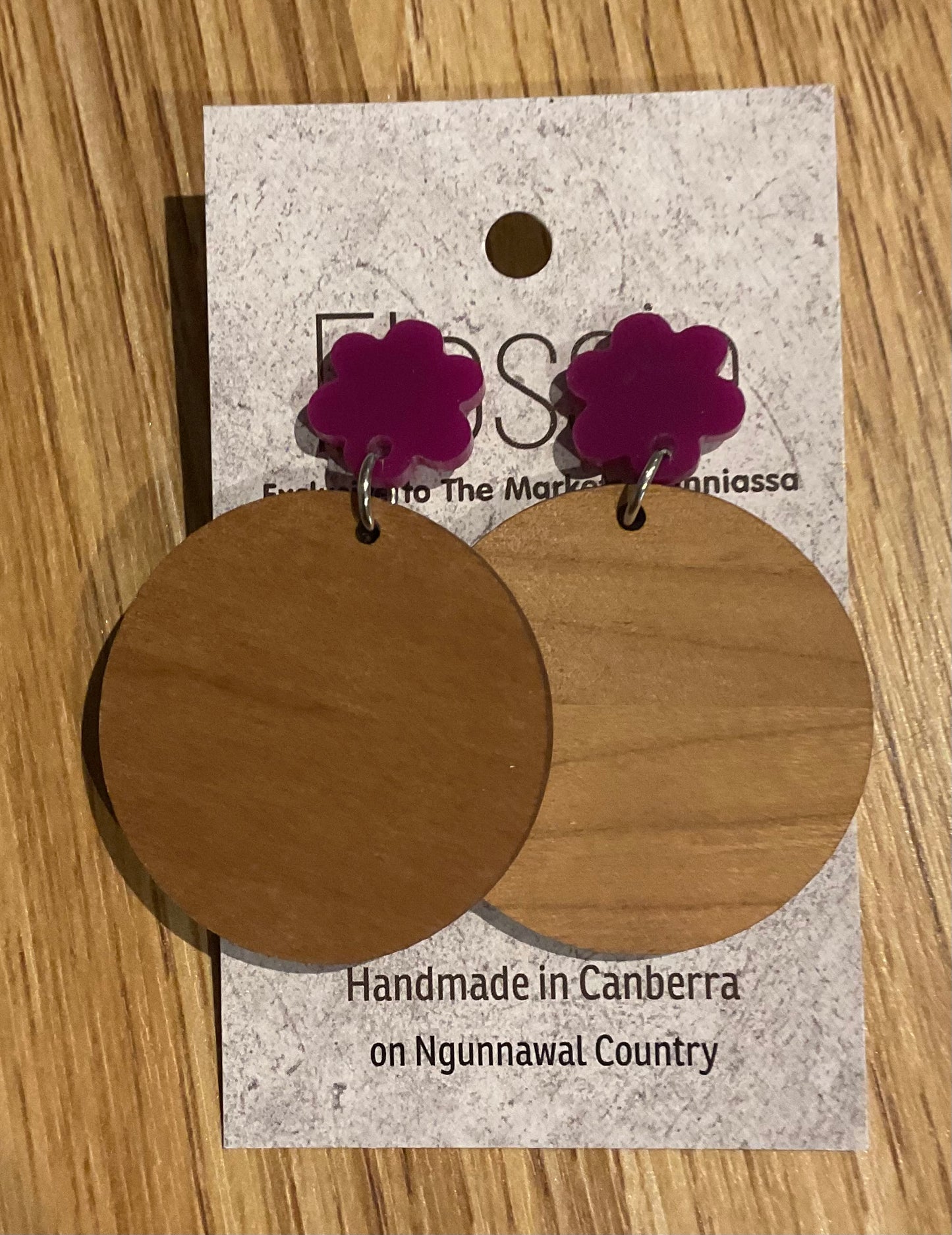 *Earrings 4cm Round Wooden Dangles