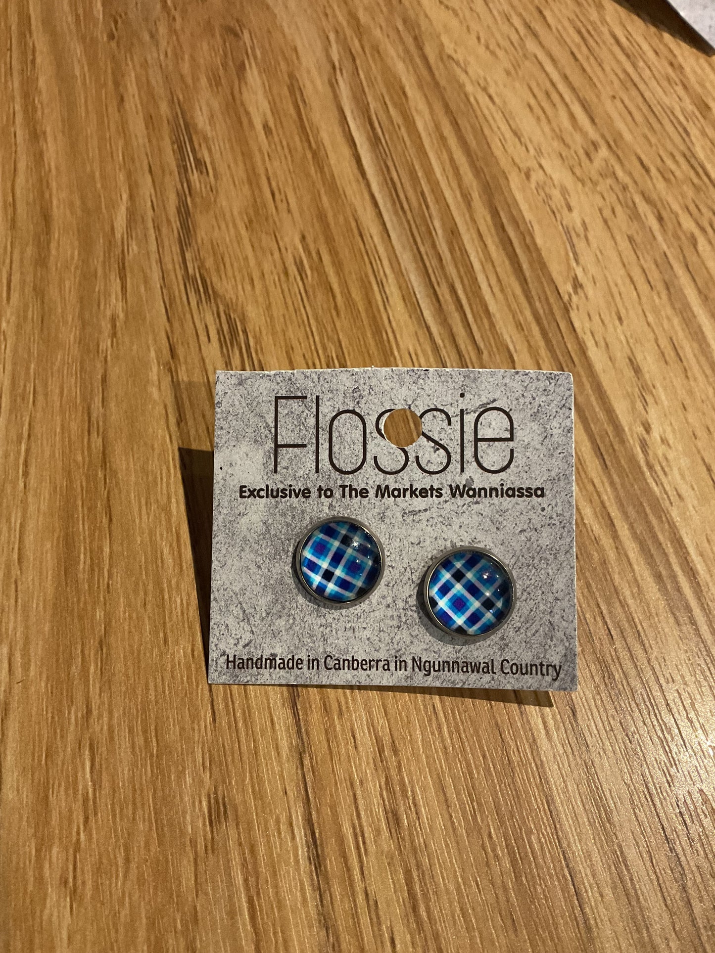 *Earrings Blue Tartan Studs