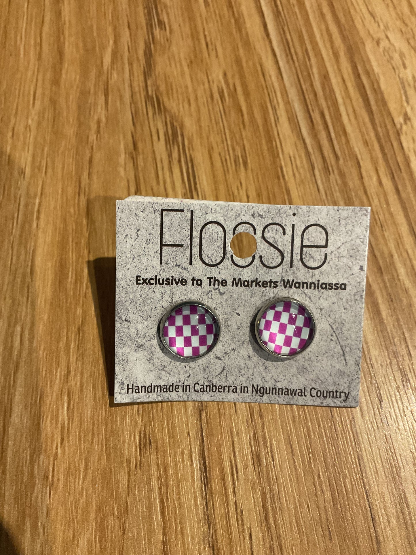 *Earrings Pink & White Checkered Studs