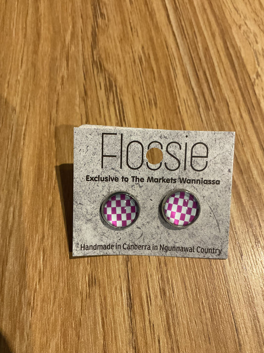 *Earrings Pink & White Checkered Studs