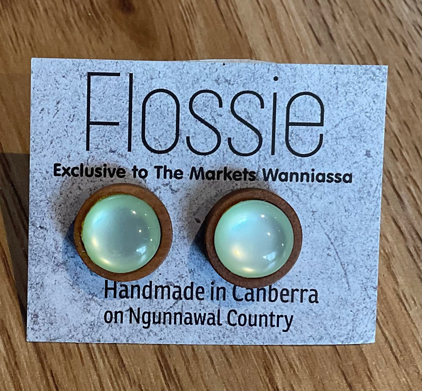 *Earrings Wooden Pearly Green Dome Studs