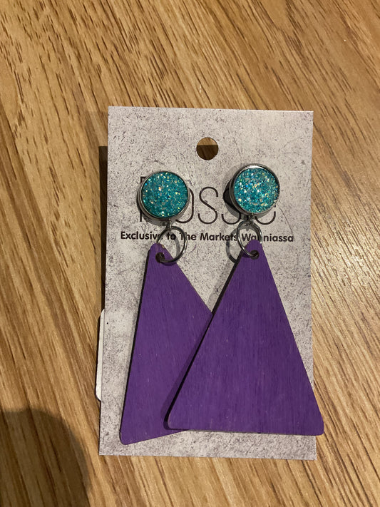 *Earrings Wooden Purple Triangle Dangles