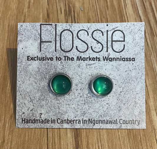 *Earrings Green Glass Dome Studs