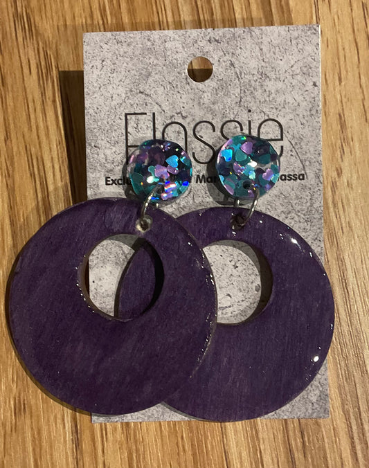 *Earrings Hand Painted Purple Hoop Resin Dangles
