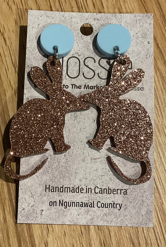 *Earrings Acrylic Brown Glitter Bilby Dangles