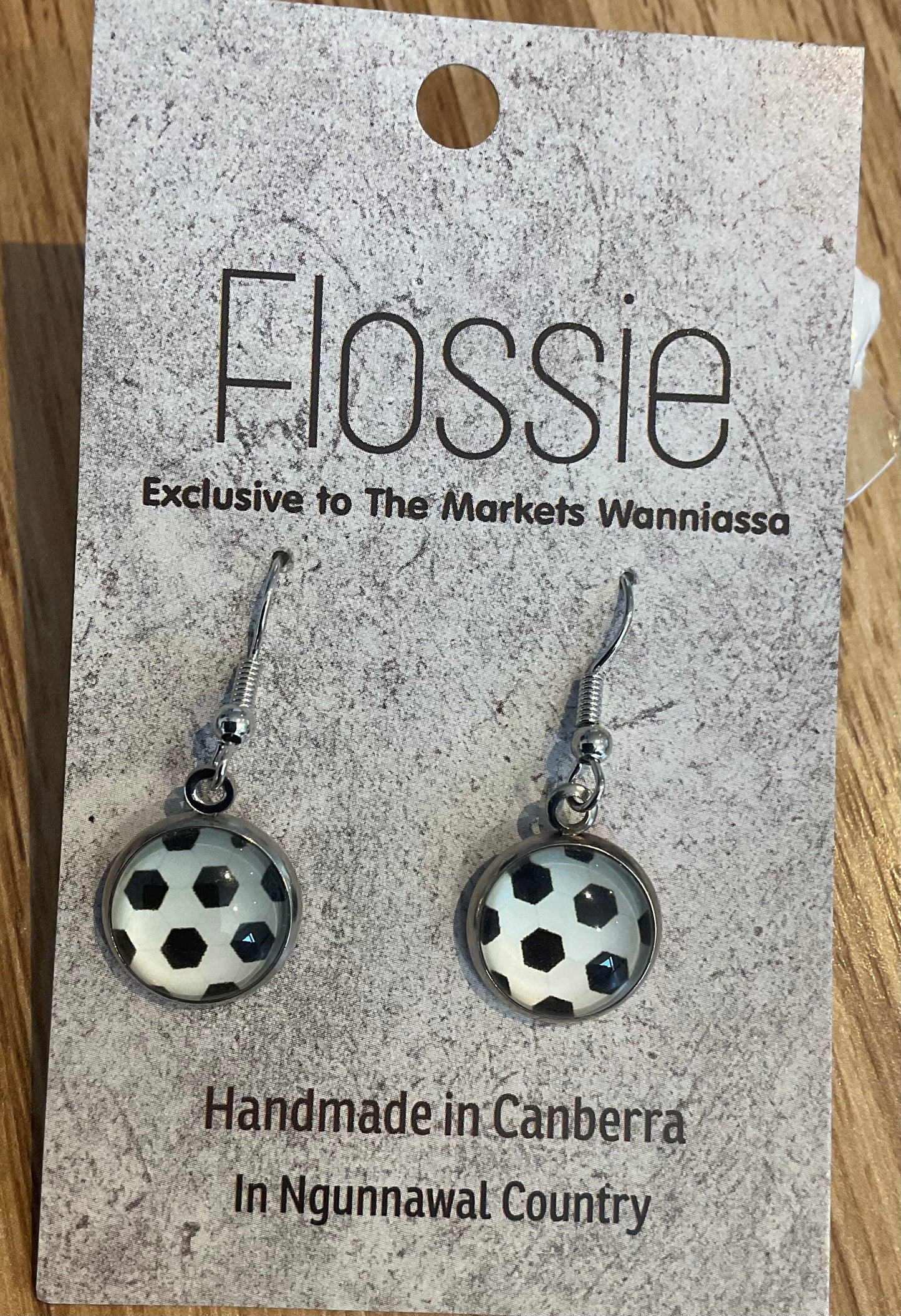 *Earrings Glass Dome Dangles Soccer Ball