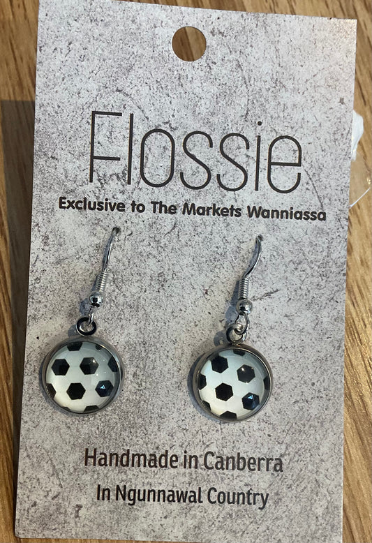 *Earrings Glass Dome Dangles Soccer Ball
