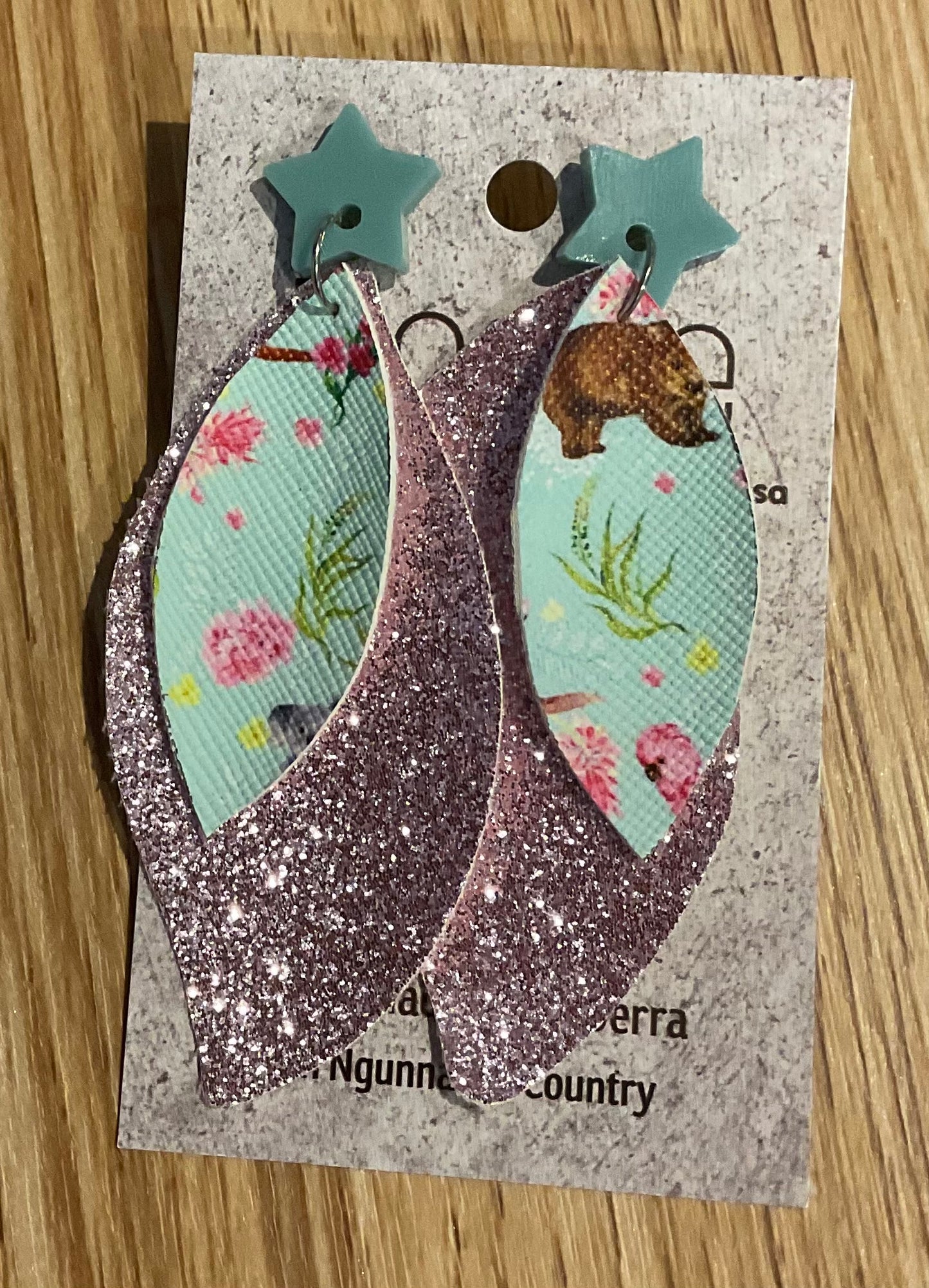*Earrings Pink Glitter & Floral Dangles