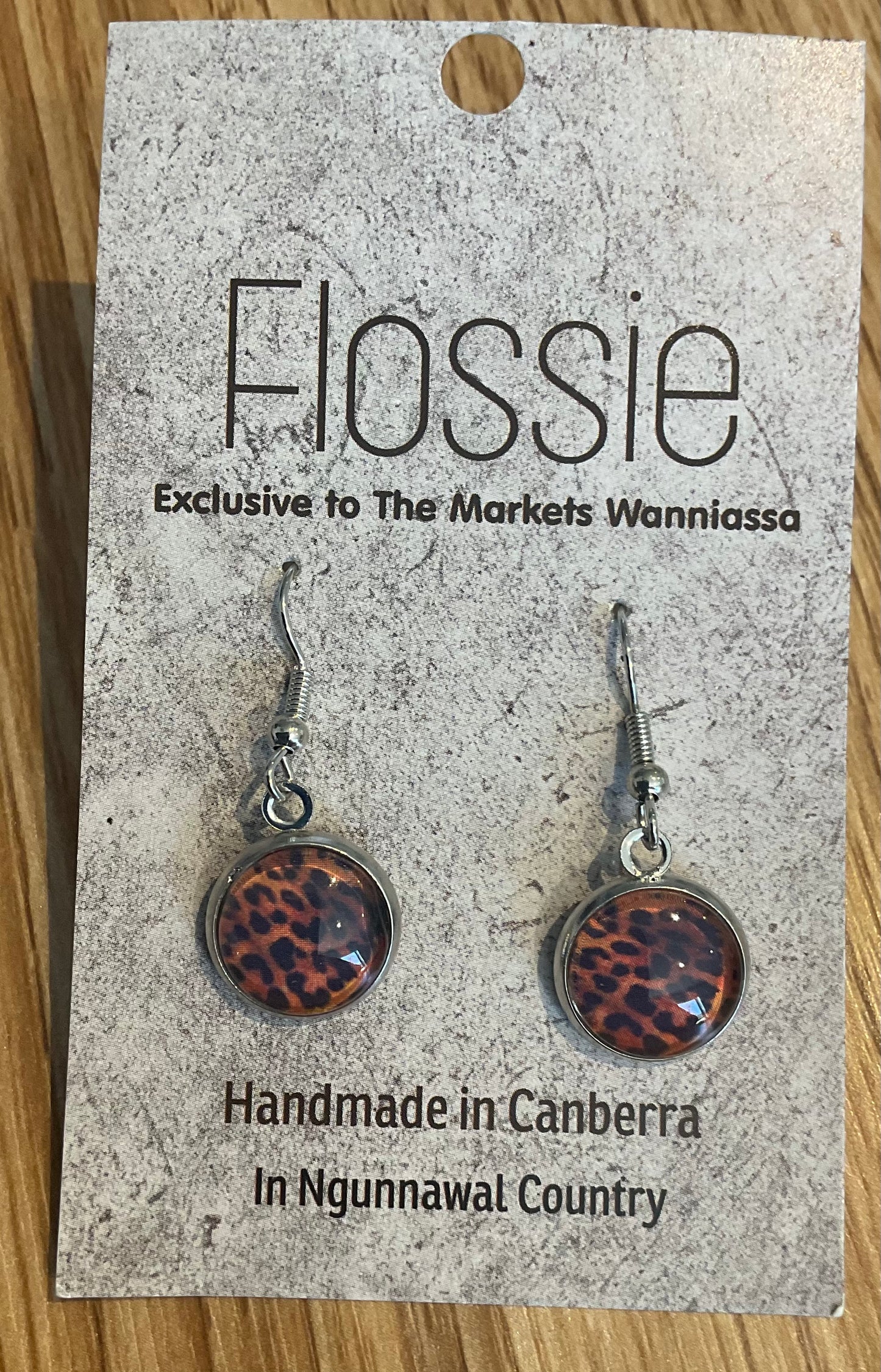 *Earrings Glass Dome Dangles Animal Print