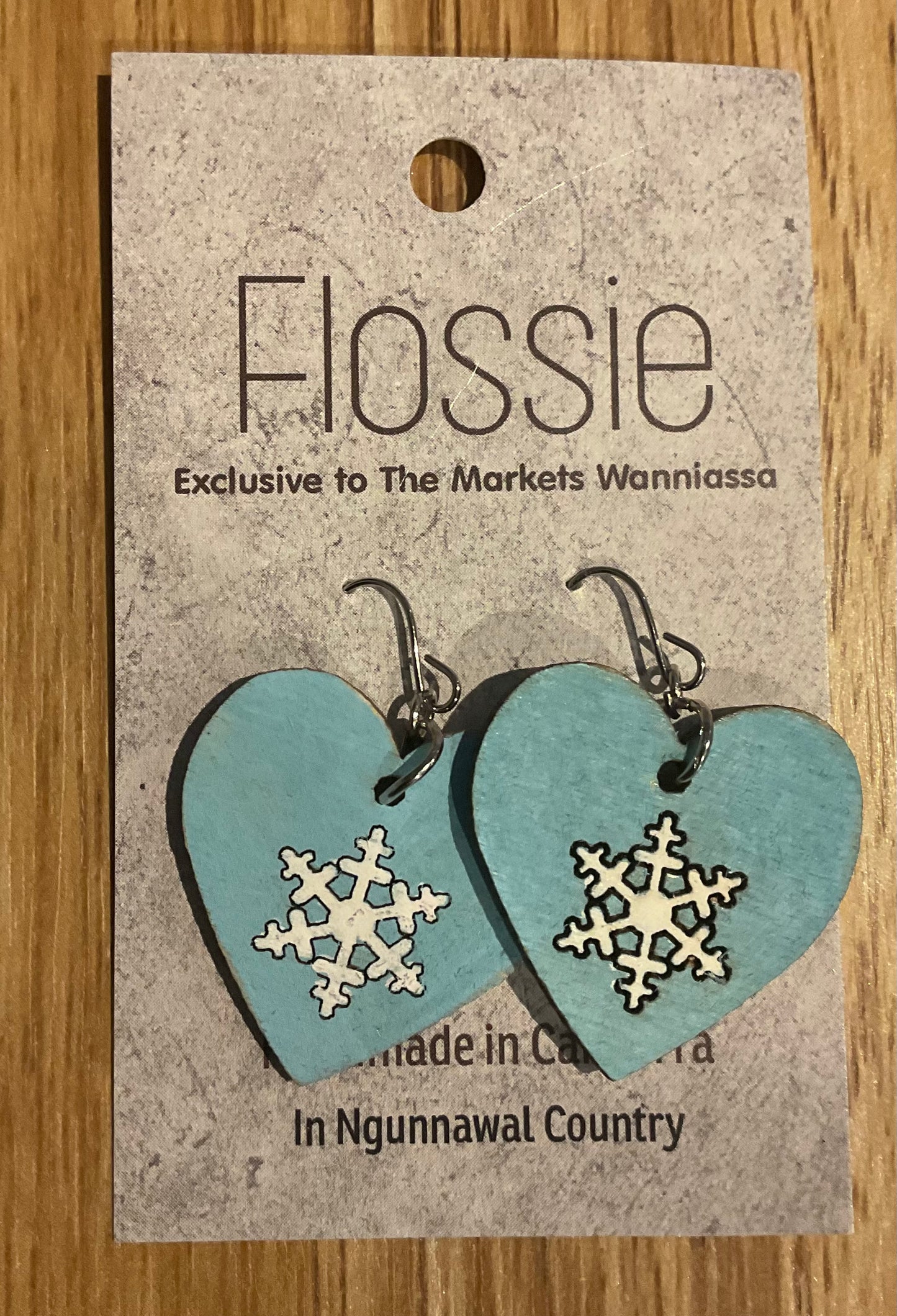 *Earrings Wooden Blue Heart Dangles