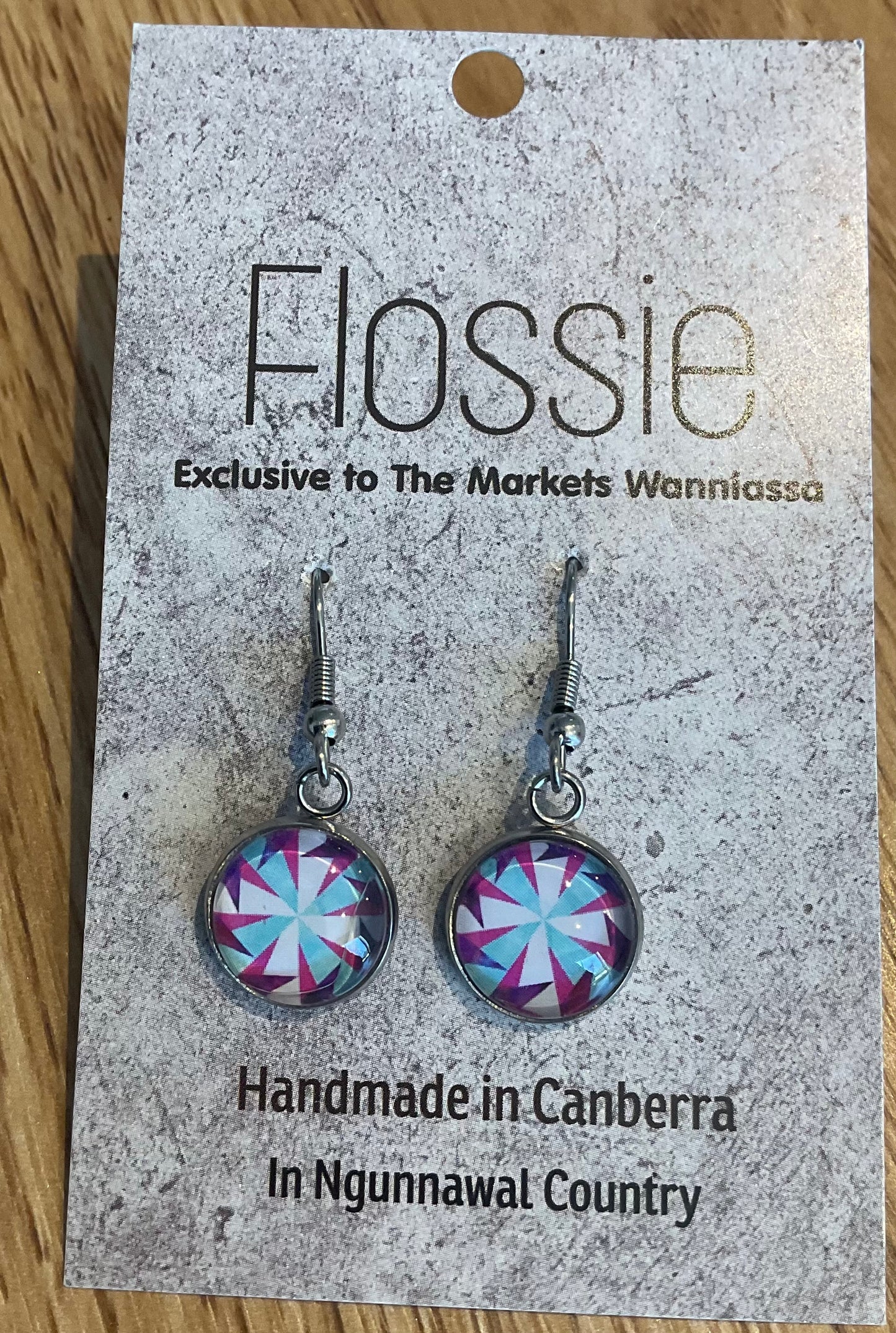 *Earrings Glass Dome Dangles Blue Mandala