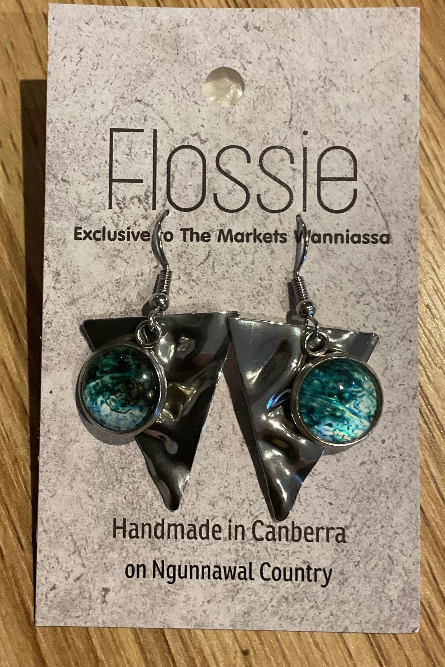 *Earrings Glass Dome Triangle Dangles Ocean