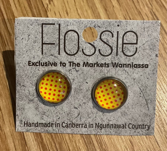 *Earrings Yellow Red Spots Studs