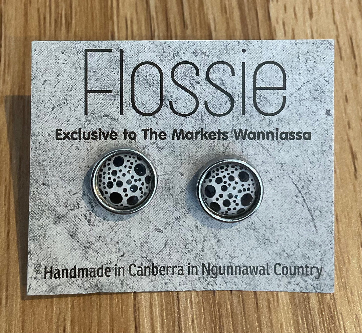 *Earrings Black Spots Glass Dome Studs