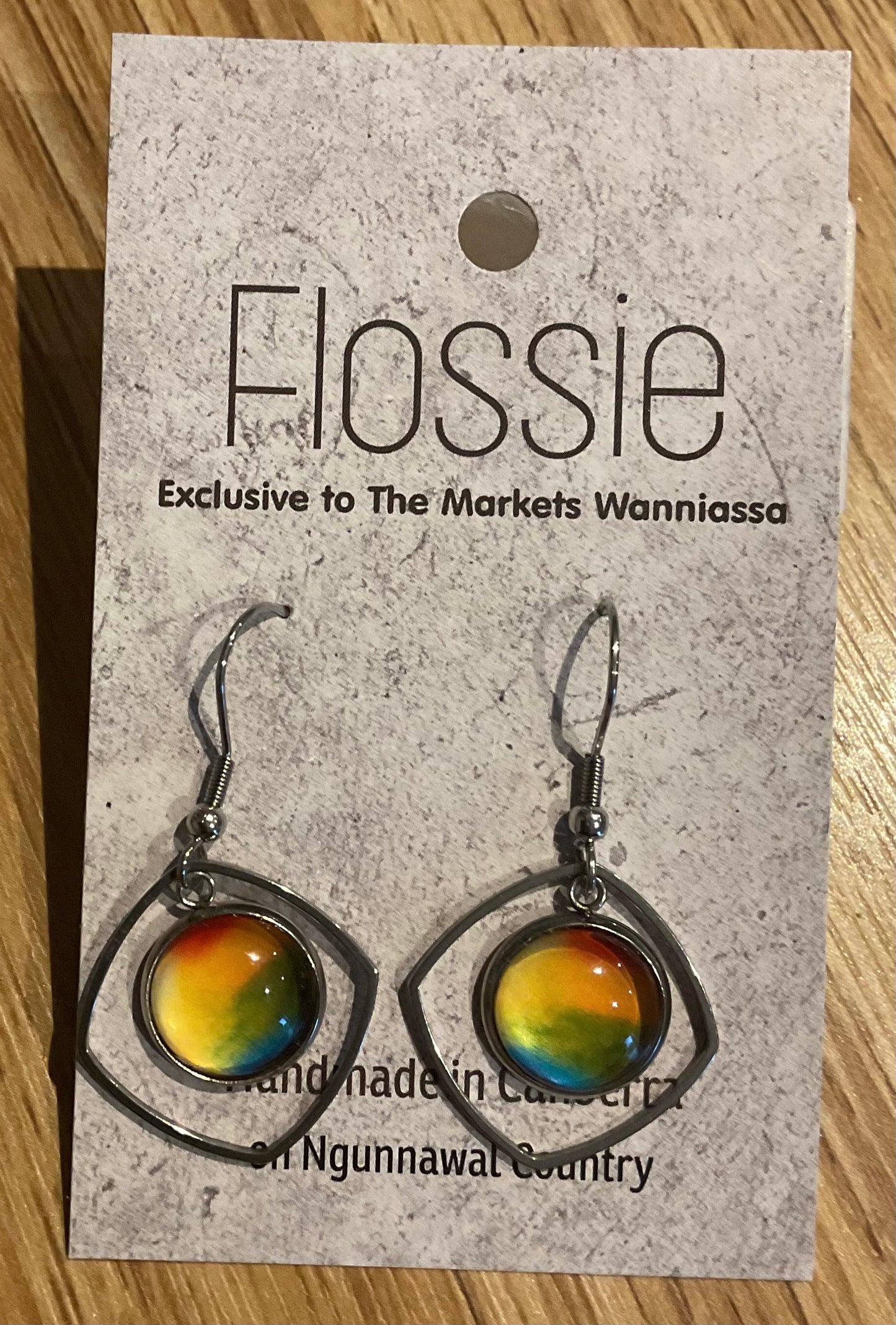 *Earrings Glass Dome Diamond Dangles Muted Rainbow