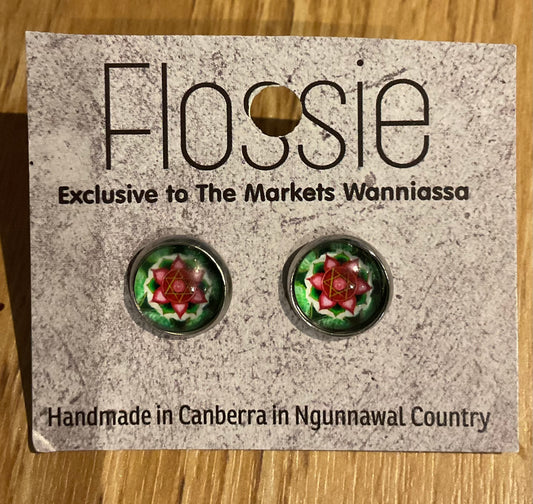 *Earrings Printed Glass Dome Studs