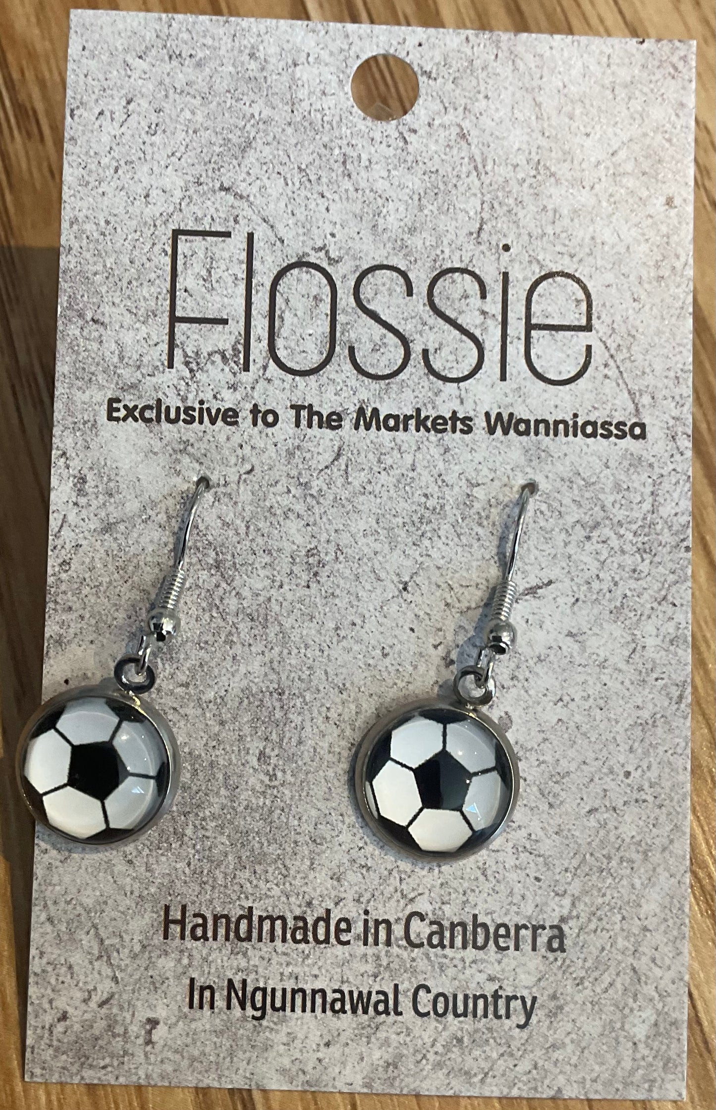 *Earrings Glass Dome Dangles Soccer Ball